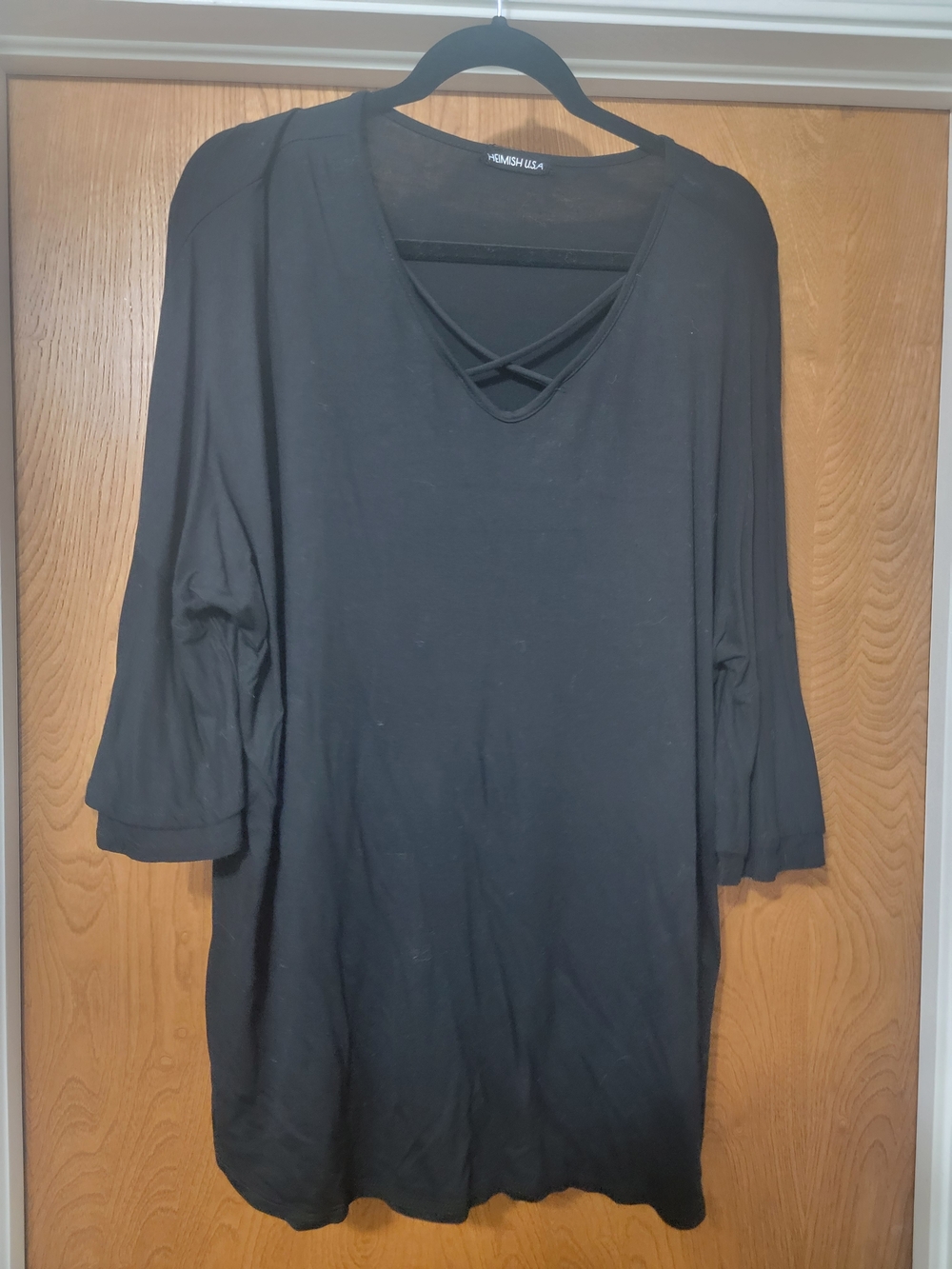 HEIMISH USA Black Long Sleeve Crisscross V-Neck Tunic Top